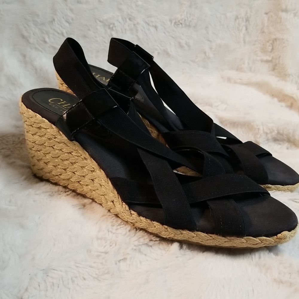 Chaps Black Strappy Stretch Sandals Women Size 8 Summer